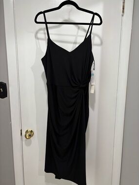 nine britton Black Strapless Ruched Knot Vivienne Knit Midi Dress